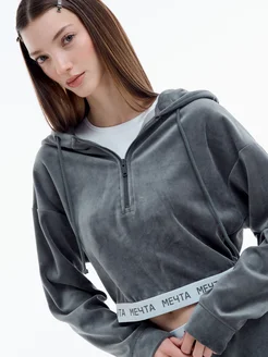 Домашняя велюровая Half zip толстовка